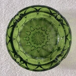 Vintage MCM Avocado Green Textured Glass Round Ashtray Trinket Dish Decor